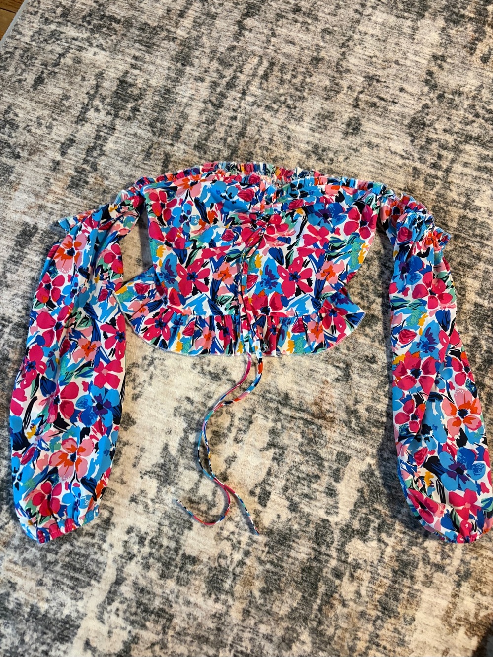 Pink Lily Multicolor Floral Off-Shoulder Crop Top - Blue & Pink